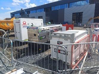 Battery Bank model LX45/80 working on site , backed up with a new Rental spec Inmesol 65 kva Generator!
