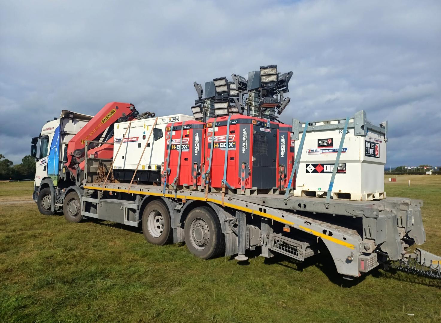 Full load of Tower Lights, JCB Generator and Fuel Tank delivered for upcoming event!