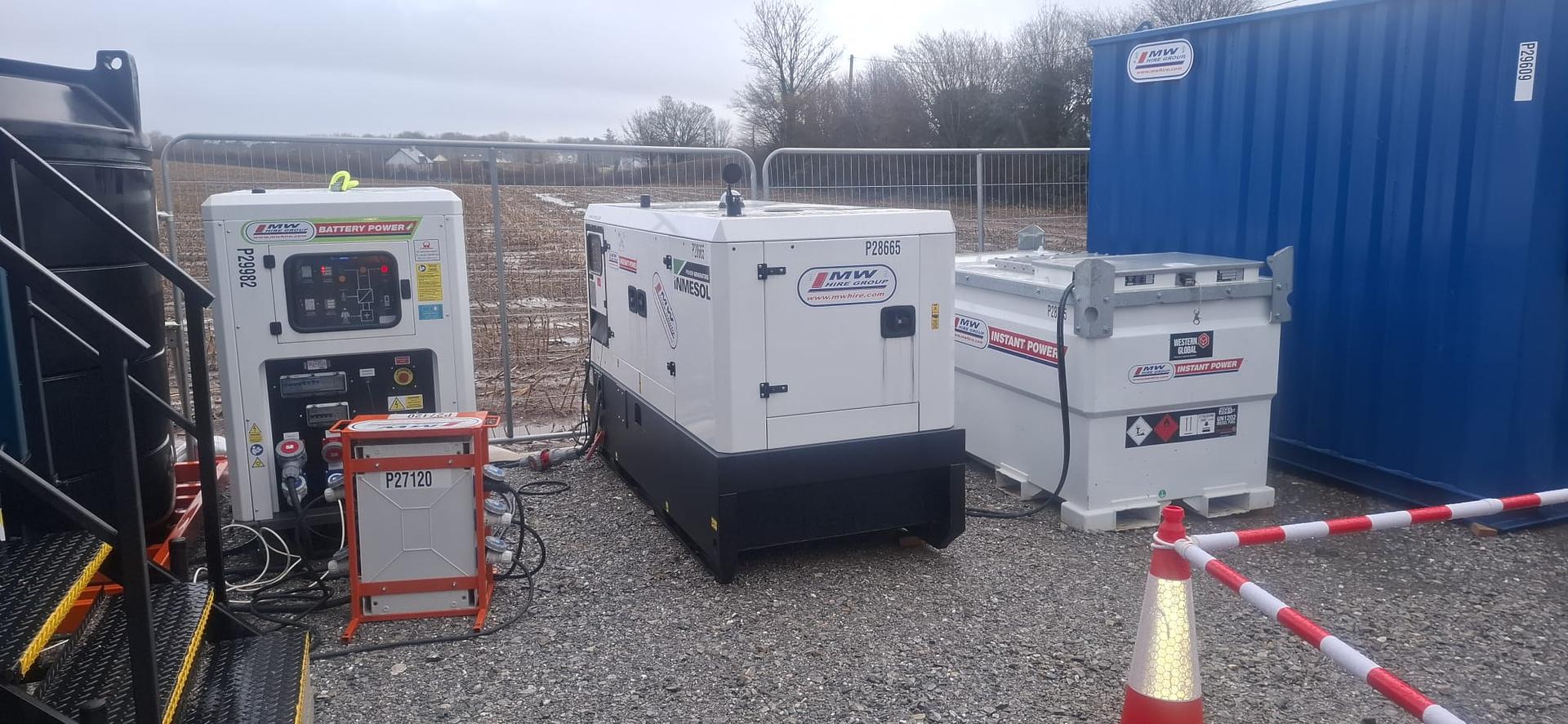 Pramac 45/80 Battery Bank set up on site  – powering a compound on a project in Cork 