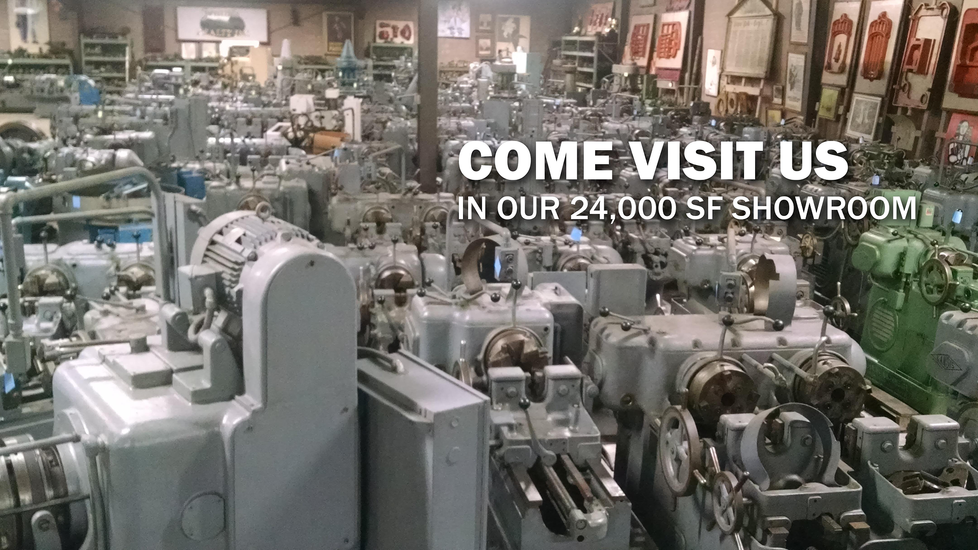 Rows of machines packed into the Stanley Machinery showroom floor