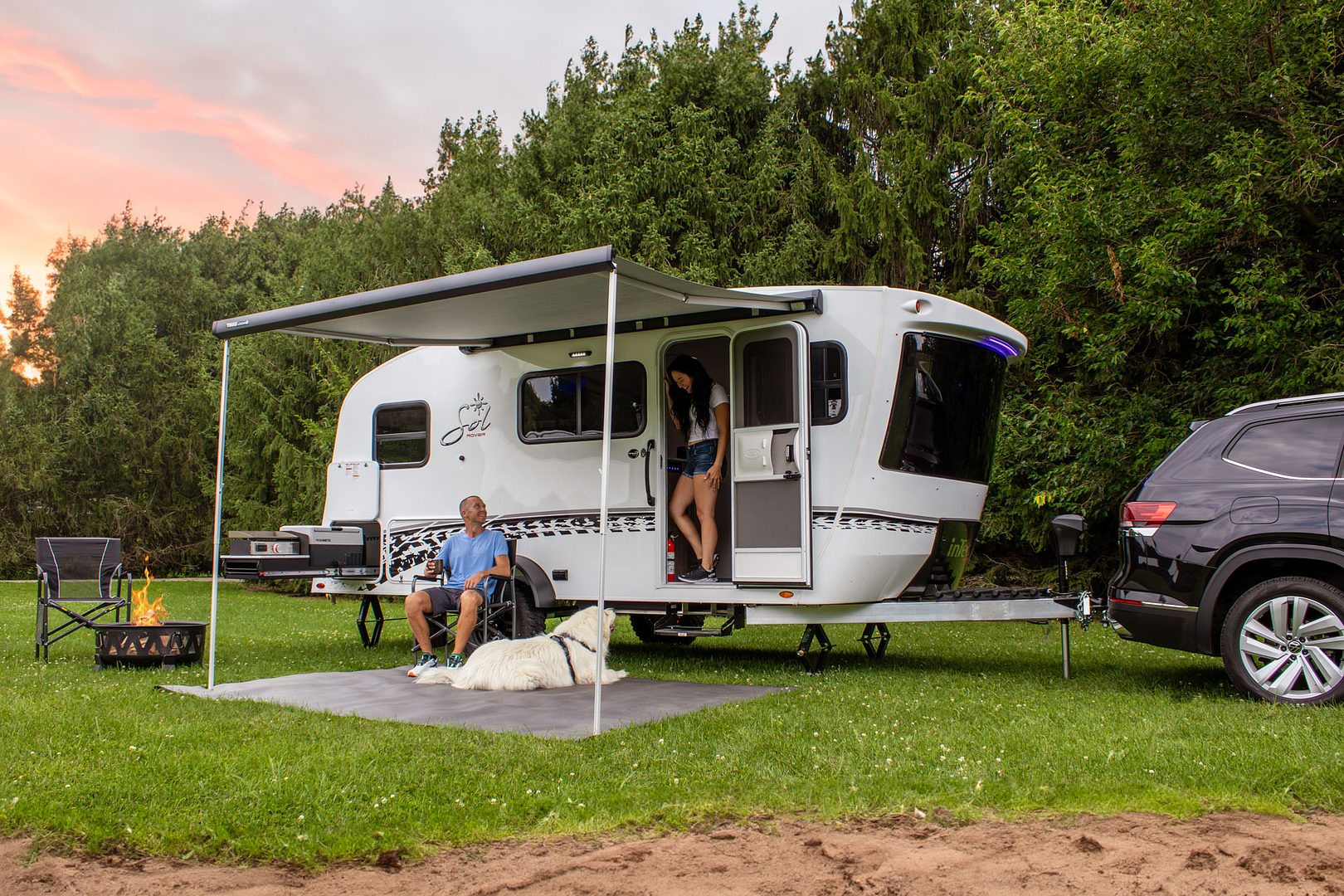 inTech Sol travel trailer with awning extended