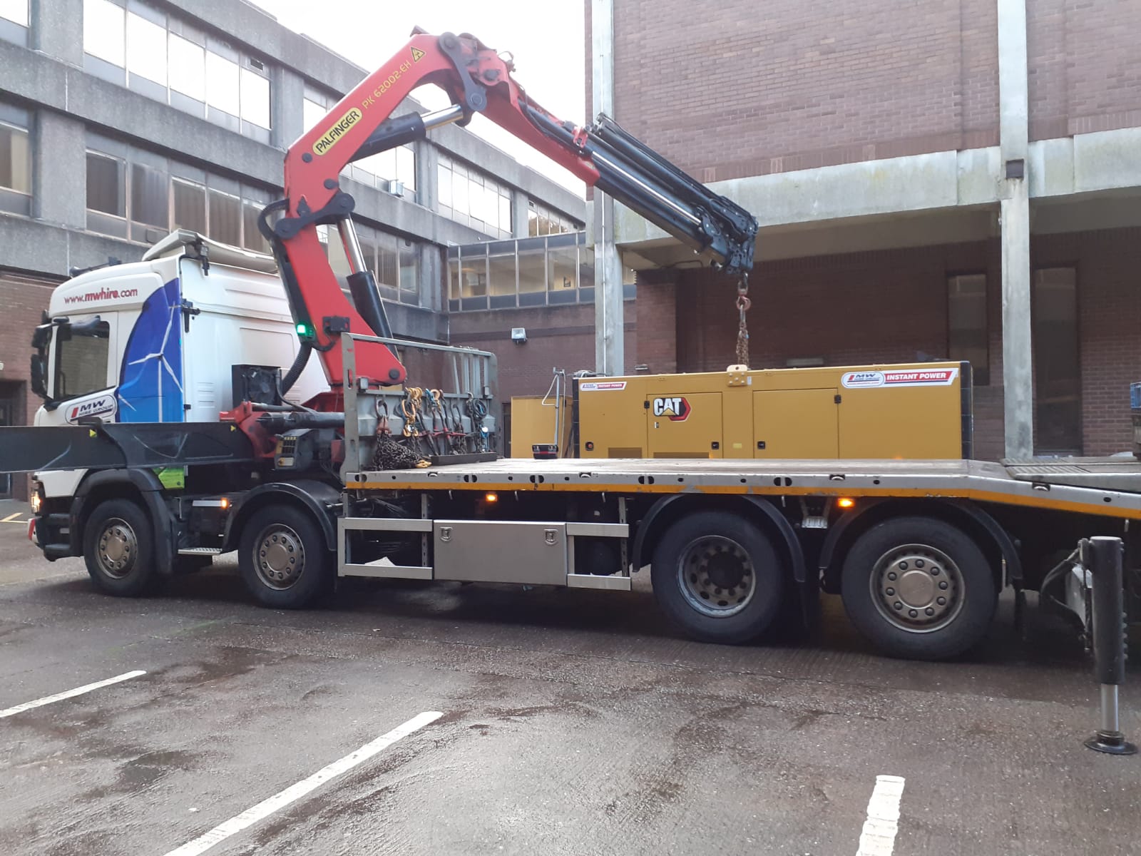 400 Kva CAT Generator Being put in place by one of our Hi-Ab Trucks in Cork 
