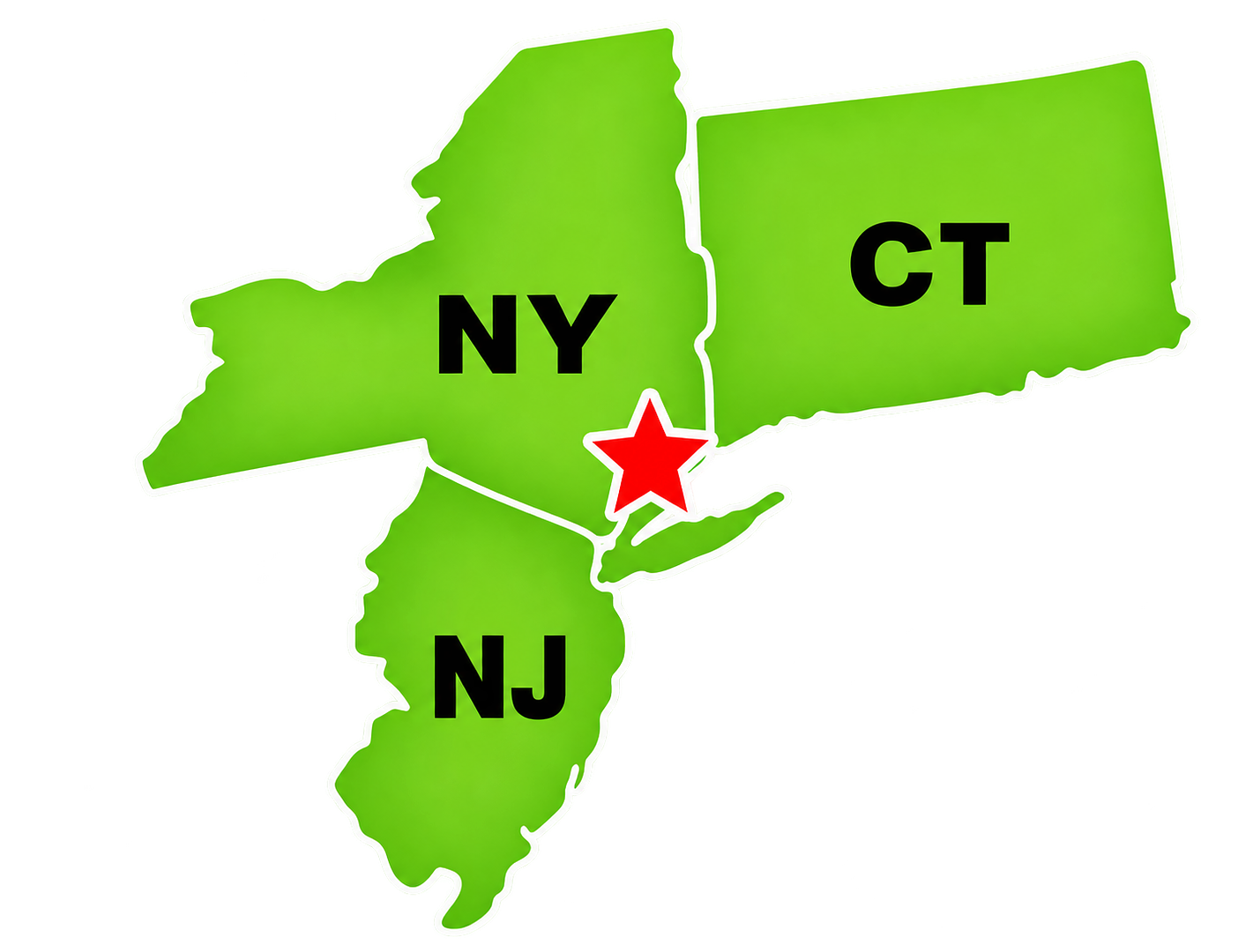 Map of the tri state service area covering New York, New Jersey, and Connecticut