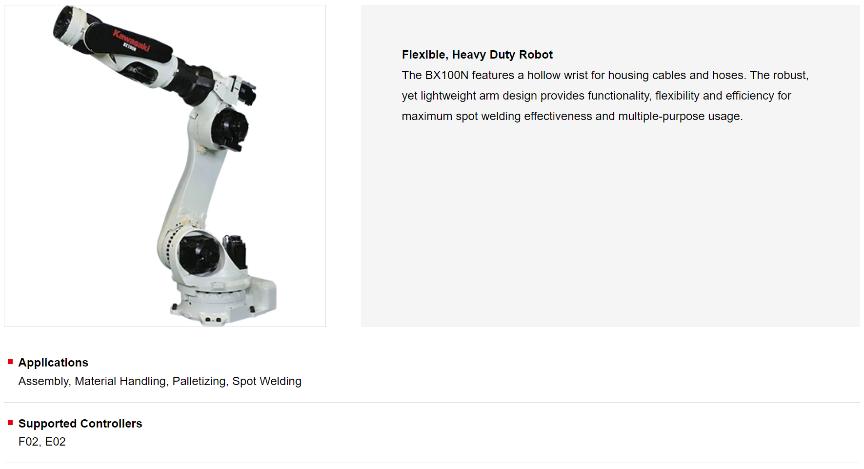 KAWASAKI BX100N 6 AXIS GENERAL PURPOSE LARGE ROBOTS PAYLOAD 100 KG X 2200 MM REACH