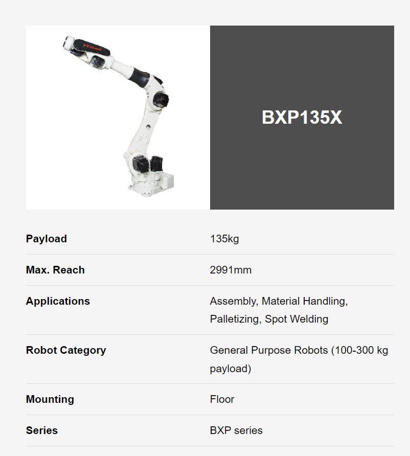 KAWASAKI BXP135X 6 AXIS GENERAL PURPOSE ROBOT PAYLOAD 135 KG X 2597 MM REACH