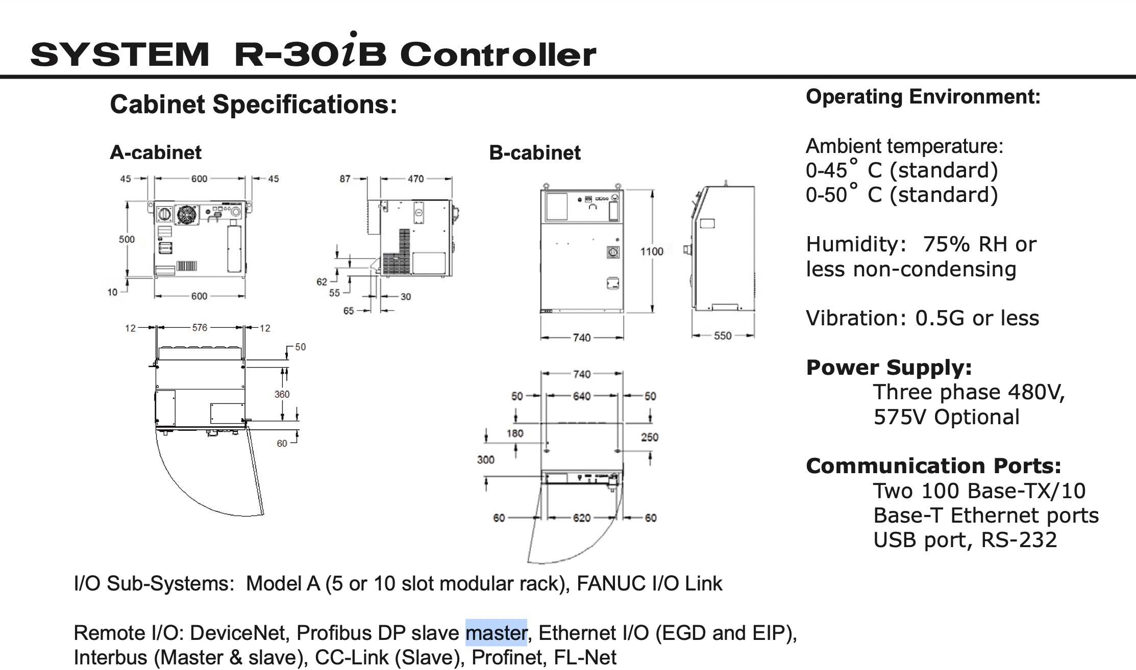 Fanuc R-30iB Controller A & B Cabinet Sizes