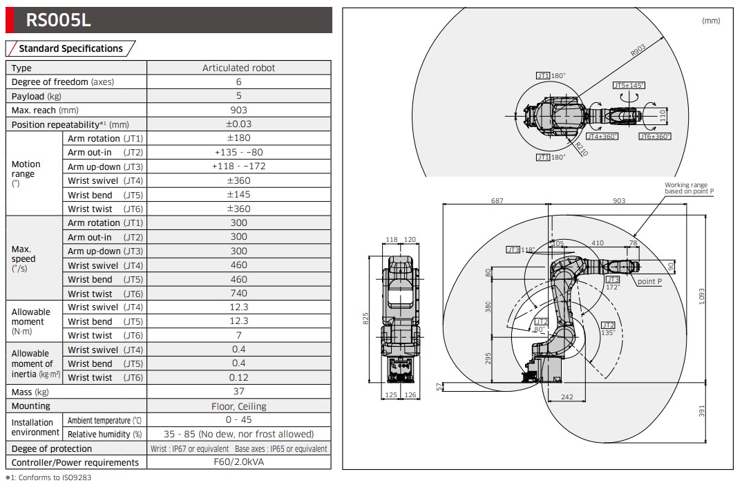 KAWASAKI RS005L 6 AXIS GENERAL PURPOSE ROBOT 5 KG X 903 MM REACH