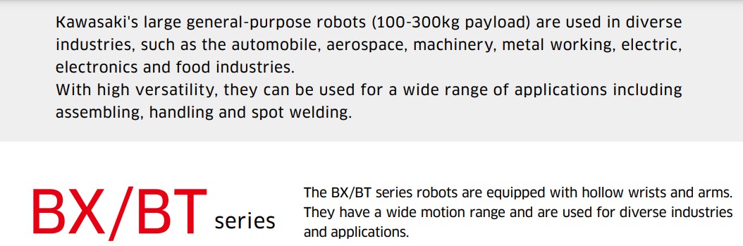 KAWASAKI BX200X 6 AXIS LARGE CAPACITY GENERAL PURPOSE ROBOT PAYLOAD 200 KG X 3412 MM REACH