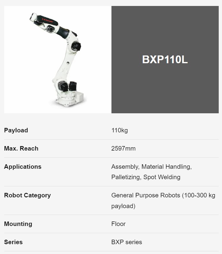 KAWASAKI BXP110L 6 AXIS GENERAL PURPOSE ROBOT PAYLOAD 110 KG X 2597 MM REACH