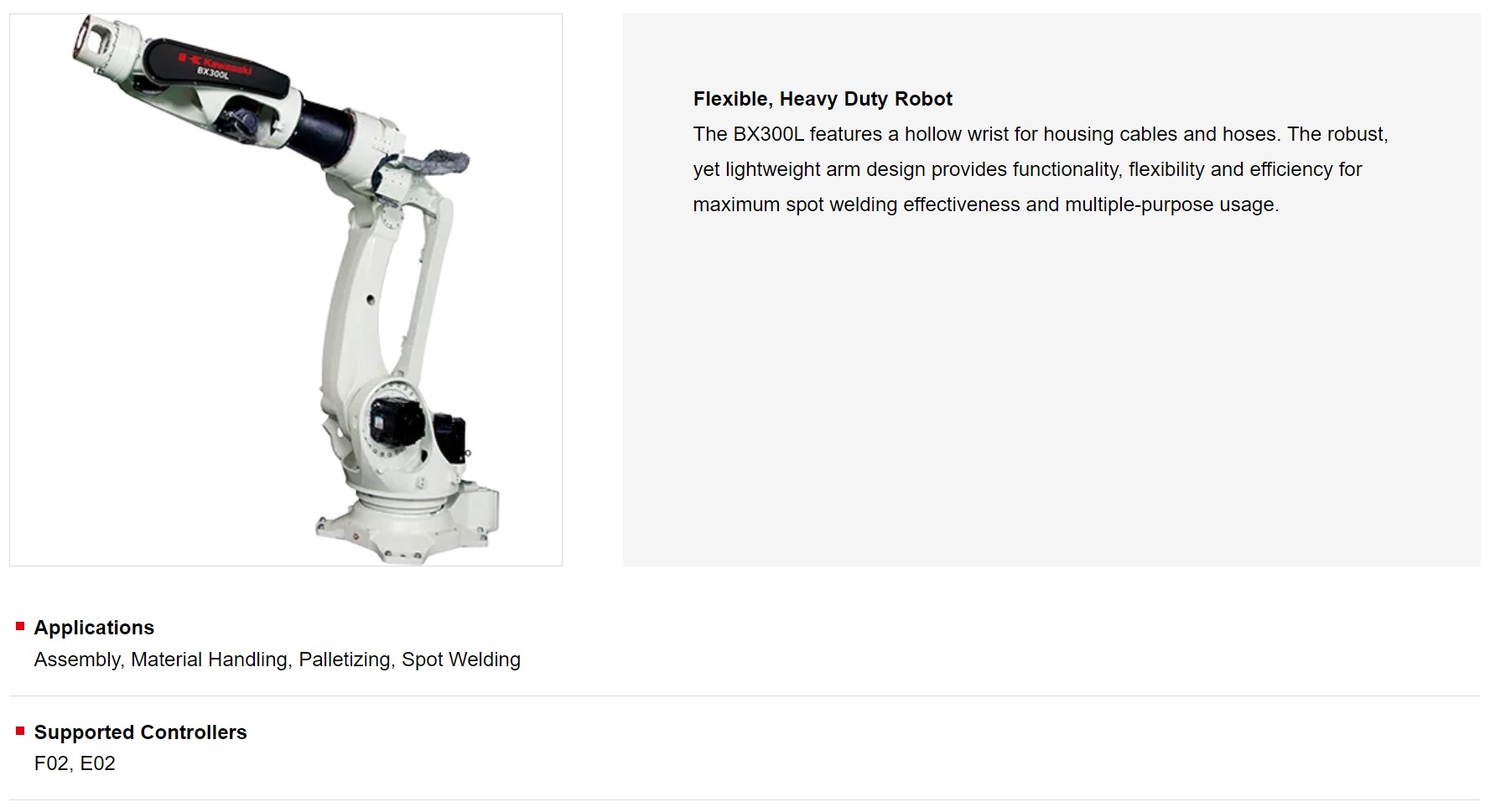 KAWASAKI BX300L 6 AXIS GENERAL PURPOSE LARGE ROBOT PAYLOAD 300 KG X 2812 MM REACH