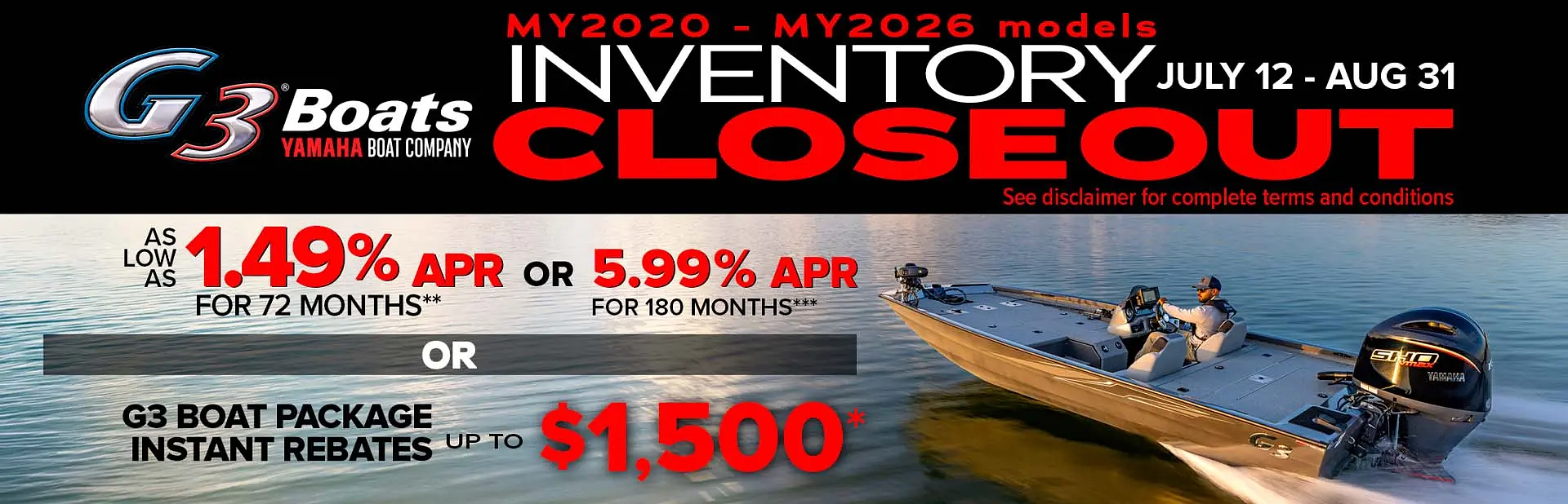 G3 Boats Inventory Closeout promotional banner
