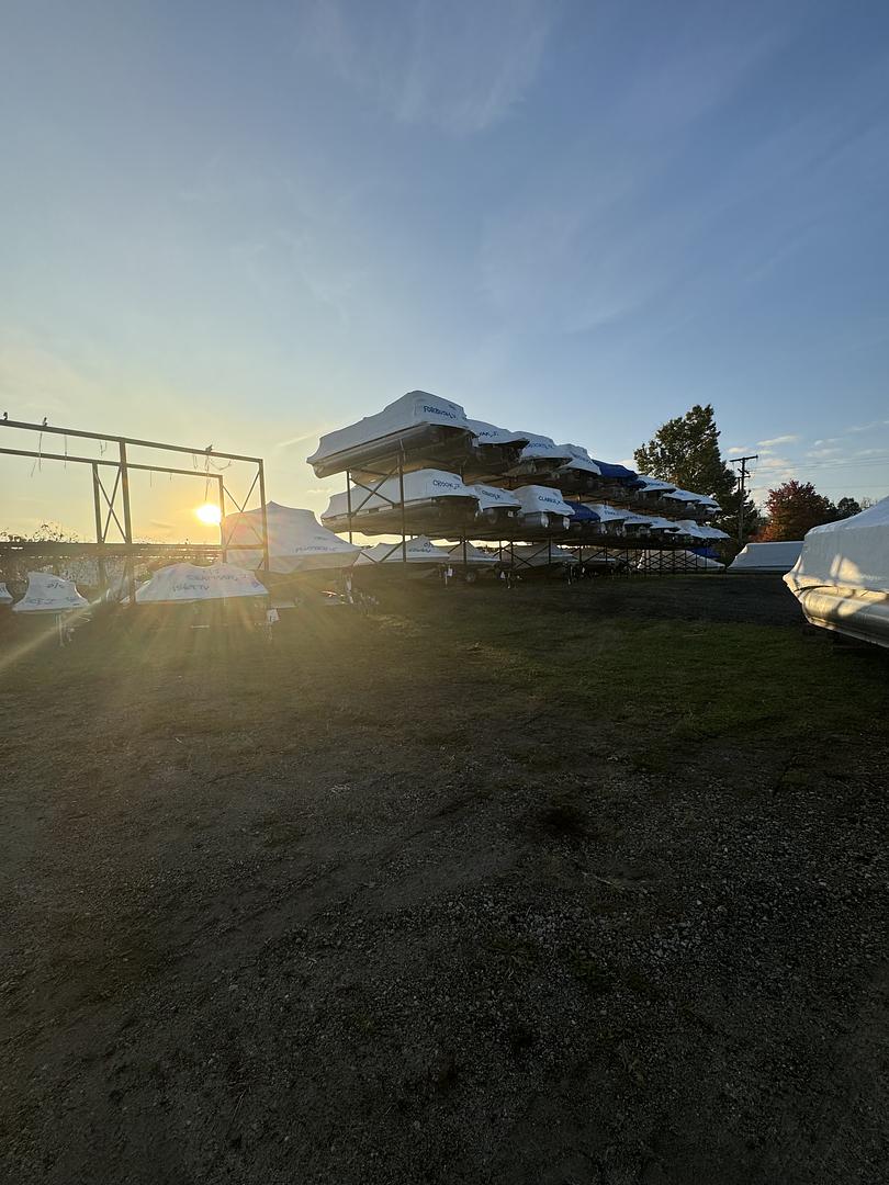 Rows of boats in outdoor storage at Wonderland Marine West