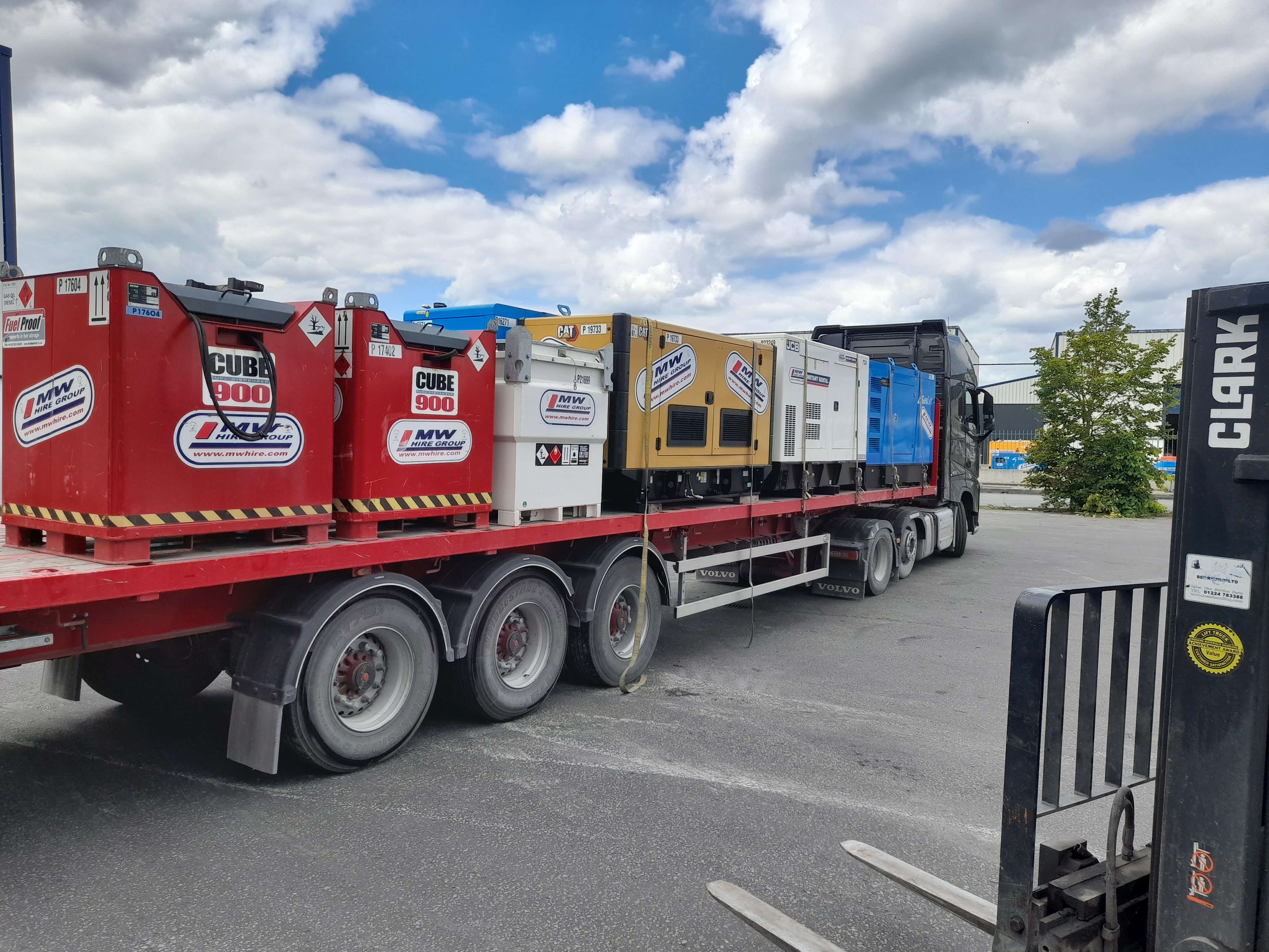 Full load of 6x 66Kva Generators and 6x 1,000Ltr Feed Tanks heading on a rental job.. Customer collecting 