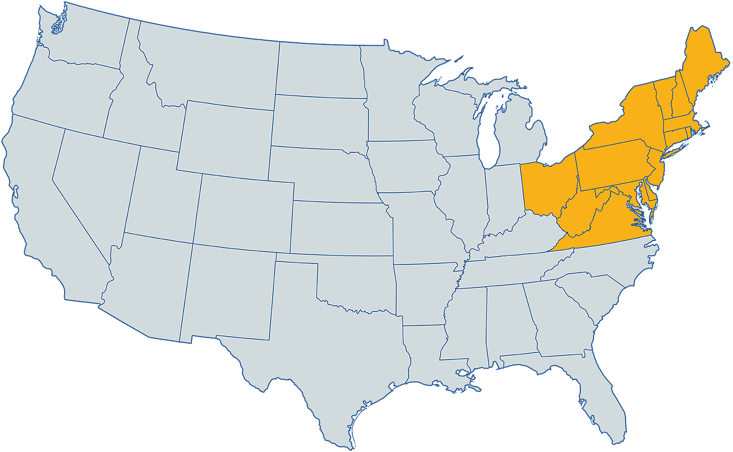 Northeast and Mid-Atlantic, plus into PA and Ohio in the Midwest