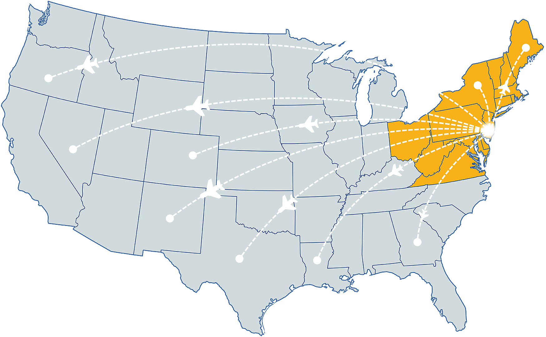 All Bake service area map — Northeast, Mid-Atlantic, Pennsylvania and Ohio