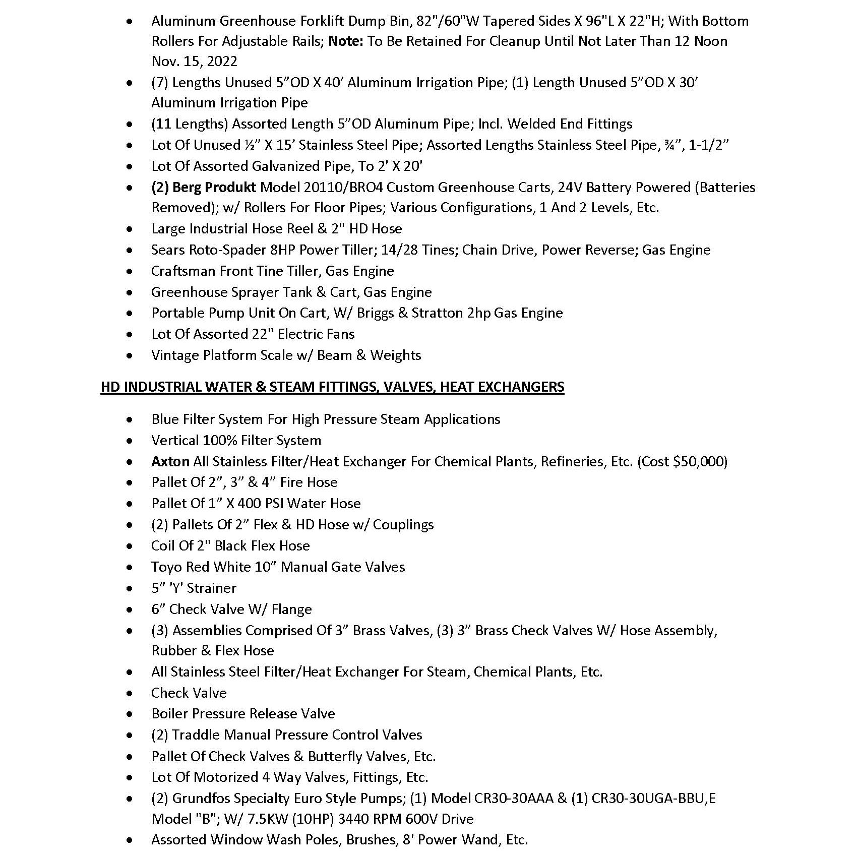 PAST AUCTION - General Industrial & Greenhouse Equipment  